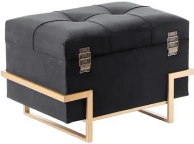 Rectangular Velvet Storage Ottoman with Gold Legs, Black