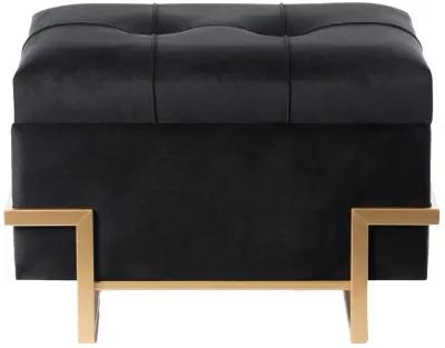 Rectangular Velvet Storage Ottoman with Gold Legs, Black