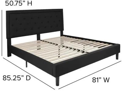 Flash Furniture Roxbury King Size Tufted Upholstered Platform Bed in Black Fabric