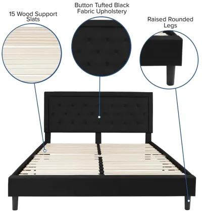 Flash Furniture Roxbury King Size Tufted Upholstered Platform Bed in Black Fabric