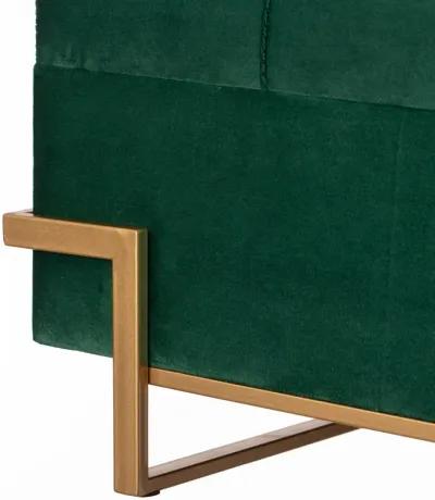 Rectangle Velvet Storage Ottoman Stool Box with Abstract Golden Legs | Decorative Sitting Bench for Living Room Home Decor with Unique Base Support (Green Small)