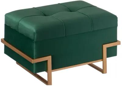 Rectangle Velvet Storage Ottoman Stool Box with Abstract Golden Legs | Decorative Sitting Bench for Living Room Home Decor with Unique Base Support (Green Small)