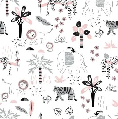 Lambs & Ivy Happy Jungle 100% Cotton Safari Animals Fitted Crib Sheet - White