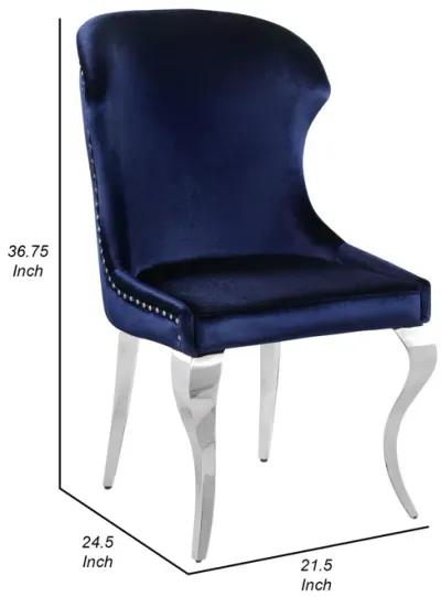 Cian 22 Inch Dining Chair, Curved, Cabriole Legs, Blue Velvet, Set of 2 - Benzara