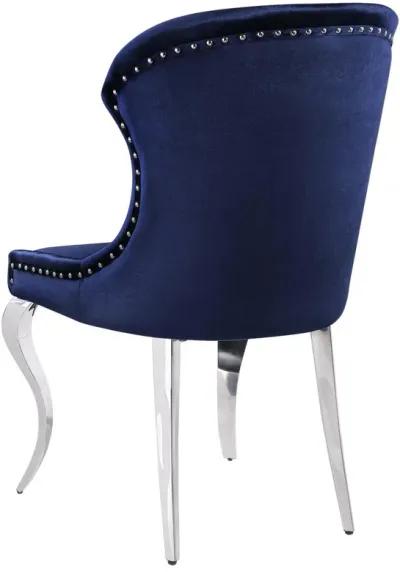 Cian 22 Inch Dining Chair, Curved, Cabriole Legs, Blue Velvet, Set of 2 - Benzara