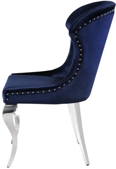 Cian 22 Inch Dining Chair, Curved, Cabriole Legs, Blue Velvet, Set of 2 - Benzara