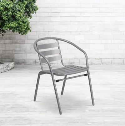 Flash Furniture Lila Silver Metal Restaurant Stack Chair with Aluminum Slats