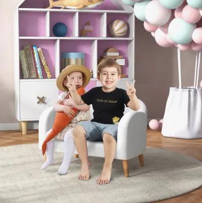 White Kids' Couch: 2-Seater Sofa with Soft Foam & Anti-Tipping Design