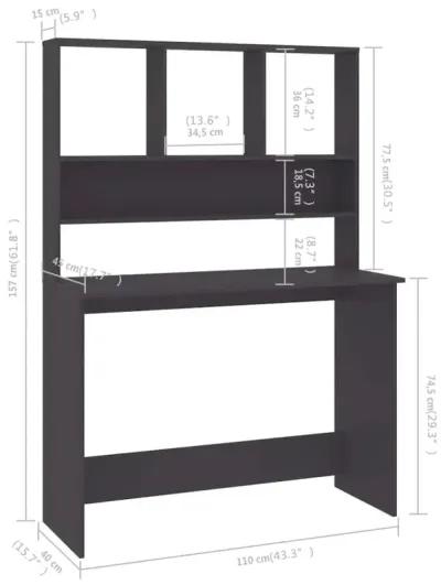 vidaXL Desk with Shelves Gray 43.3"x17.7"x61.8" Chipboard, 800389