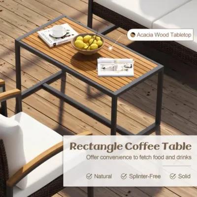 Hivvago 4 Pieces Patio Conversation Set with Acacia Wood Armrests and Tabletop and Cushions