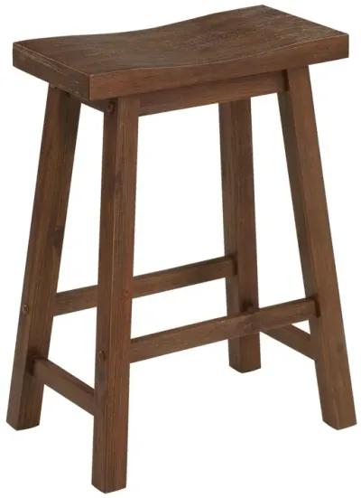 Saddle Design Wooden Counter Stool with Grain Details, Brown-Benzara