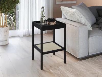 Boho Side Table Wood Legs and Rattan Accent End Table -Coastal Oak