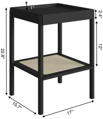 Boho Side Table Wood Legs and Rattan Accent End Table -Coastal Oak