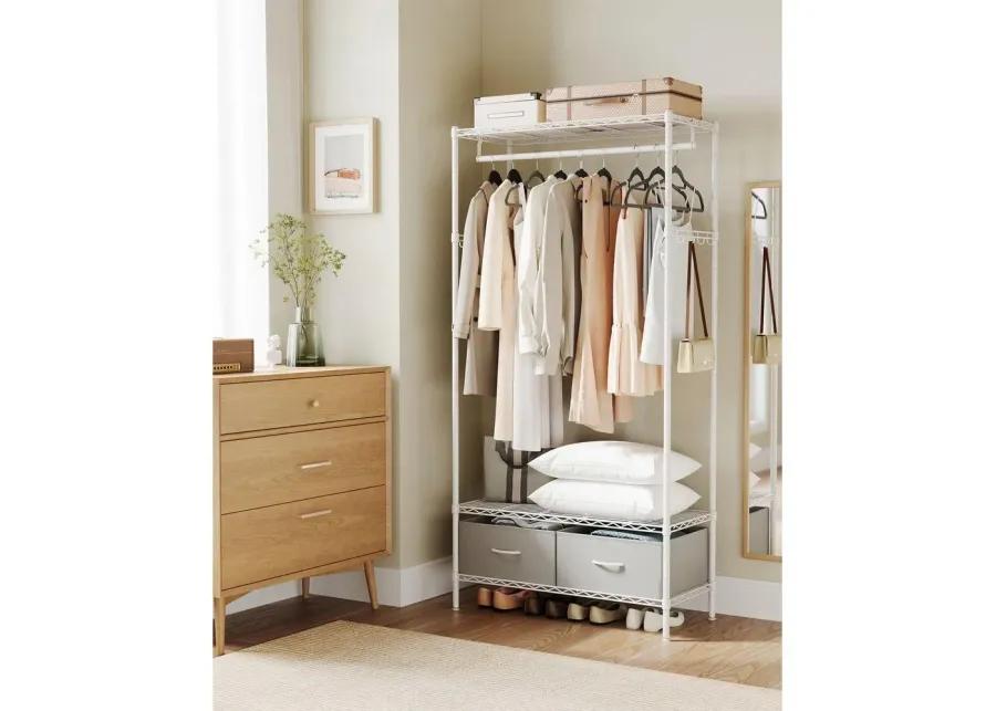 Clothes Rack with Mesh Shelf and Drawers