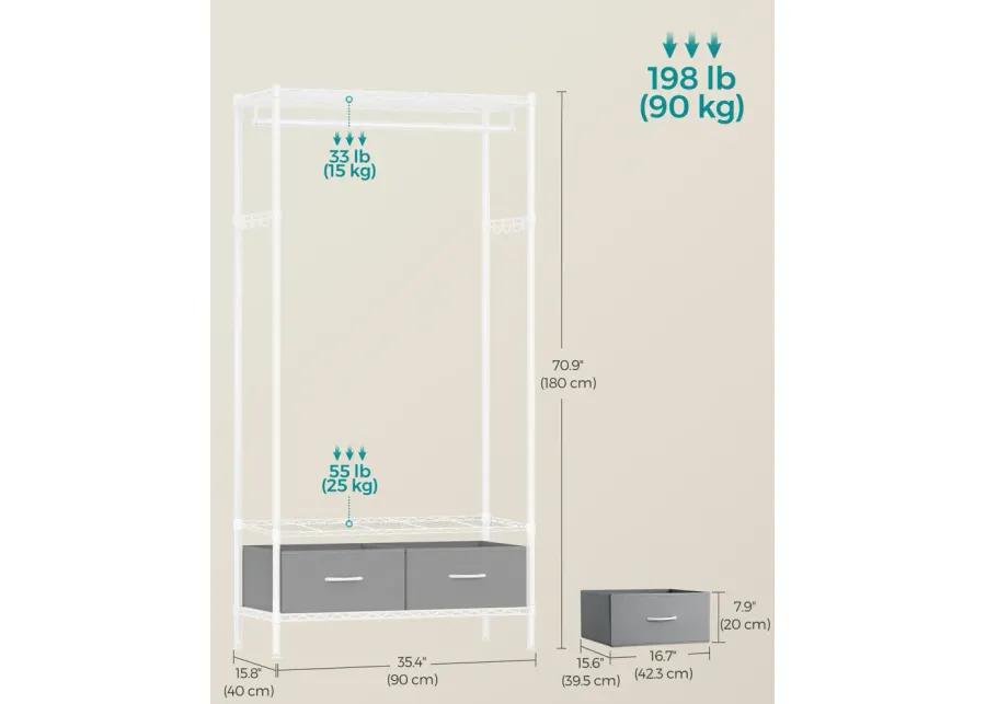 Clothes Rack with Mesh Shelf and Drawers