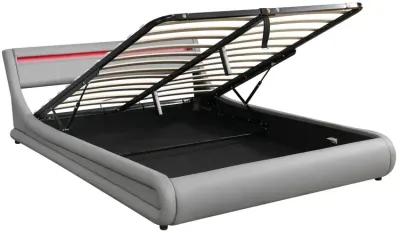 Upholstered PU Leather Platform Bed With A Hydraulic Storage System With LED Light Headboard