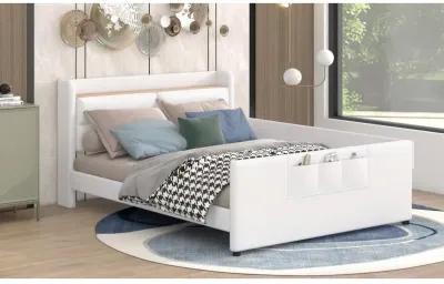 Full Size Upholstered Platform Bed With Guardrail, Storage Headboard And Footboard