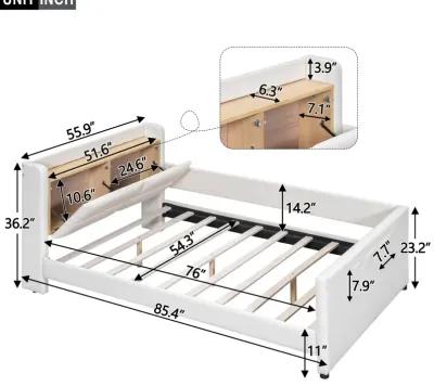 Full Size Upholstered Platform Bed With Guardrail, Storage Headboard And Footboard