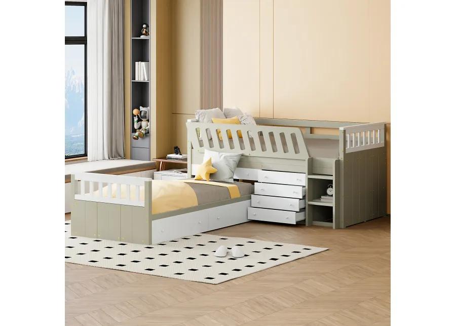 Merax L-shaped Loft Bed  with Platform Bed