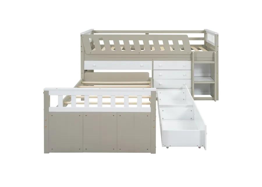 Merax L-shaped Loft Bed  with Platform Bed