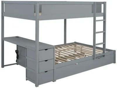 Full Over Full Bunk Bed With Twin Size Trundle, Storage And Desk, Gray