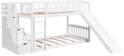 Stairway Twin Over Twin Bunk Bed With Two Drawers And Slide