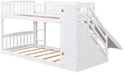 Stairway Twin Over Twin Bunk Bed With Two Drawers And Slide