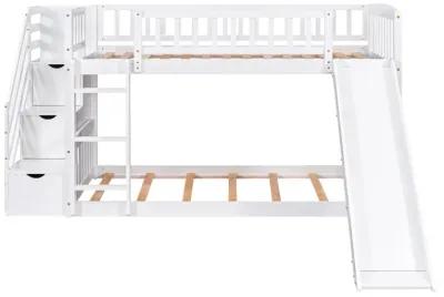 Stairway Twin Over Twin Bunk Bed With Two Drawers And Slide