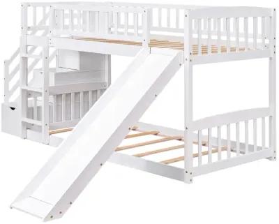 Stairway Twin Over Twin Bunk Bed With Two Drawers And Slide