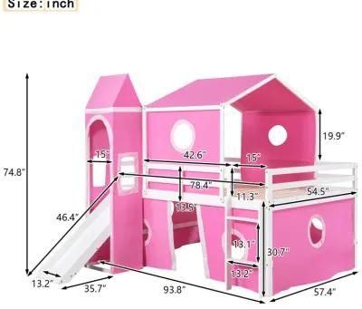 Full Size Bunk Bed with Slide Blue Tent and Tower