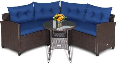 4 Pieces Patio Rattan Furniture Set Cushioned Sofa Glass Table