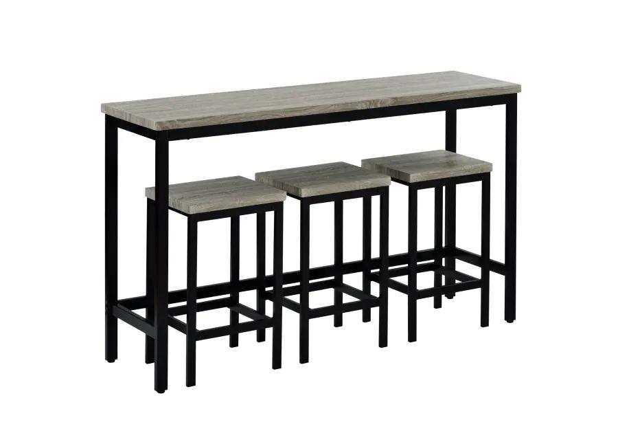 Counter Height Extra Long Dining Table Set with 3 Stools Pub Kitchen Set Side Table with Footrest