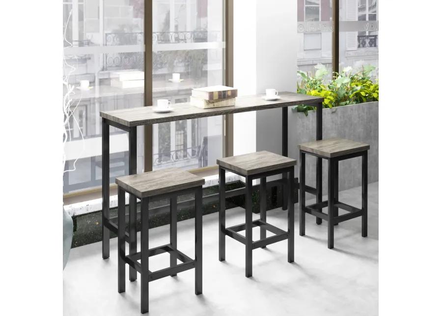 Counter Height Extra Long Dining Table Set with 3 Stools Pub Kitchen Set Side Table with Footrest