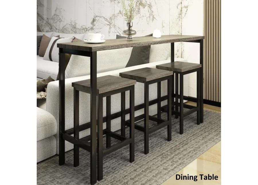 Counter Height Extra Long Dining Table Set with 3 Stools Pub Kitchen Set Side Table with Footrest