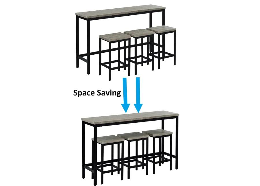 Counter Height Extra Long Dining Table Set with 3 Stools Pub Kitchen Set Side Table with Footrest