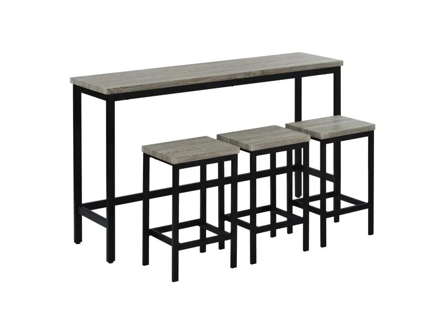 Counter Height Extra Long Dining Table Set with 3 Stools Pub Kitchen Set Side Table with Footrest