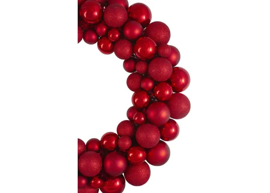 Red 3-Finish Shatterproof Ball Christmas Wreath  36-Inch  Unlit