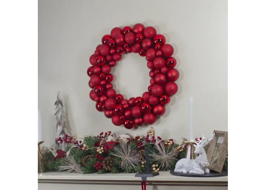 Red 3-Finish Shatterproof Ball Christmas Wreath  36-Inch  Unlit