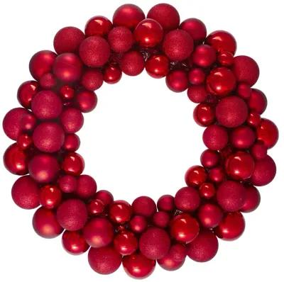 Red 3-Finish Shatterproof Ball Christmas Wreath  36-Inch  Unlit