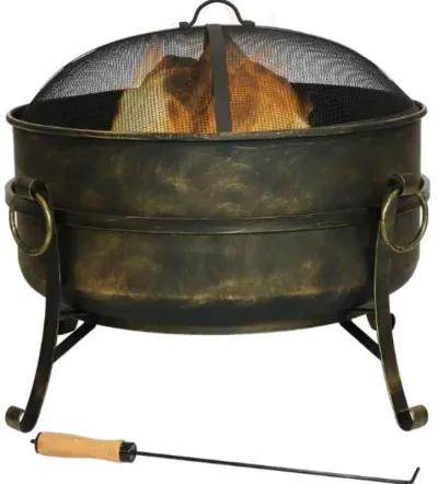 Hivvago Outdoor 24-inch Diameter Steel Cauldron Wood Burning Fire Pit