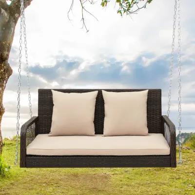 2-Person Outdoor Wicker Porch Swing with Seat and Back Cushions