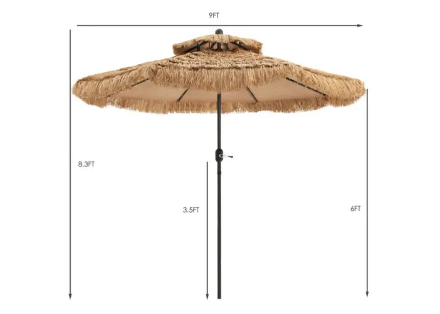 9 Feet Thatched Tiki Umbrella with 8 Ribs