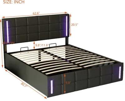 Storage Bed Frame Upholstered Platform Bed with LED Lights