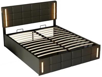 Storage Bed Frame Upholstered Platform Bed with LED Lights