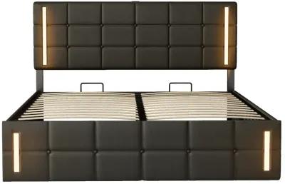 Storage Bed Frame Upholstered Platform Bed with LED Lights