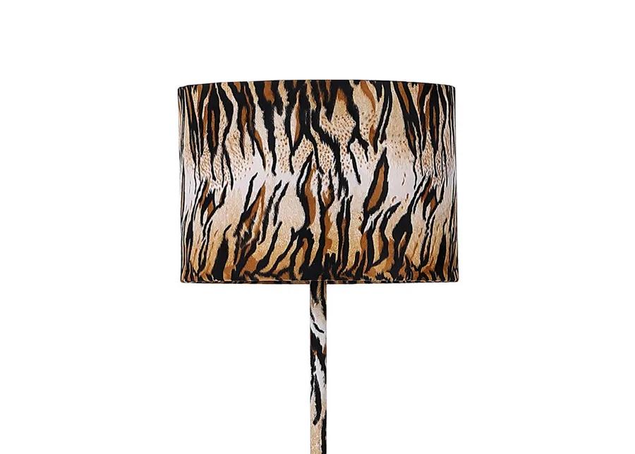 Fabric Wrapped Floor Lamp with Animal Print, Yellow and Black-Benzara