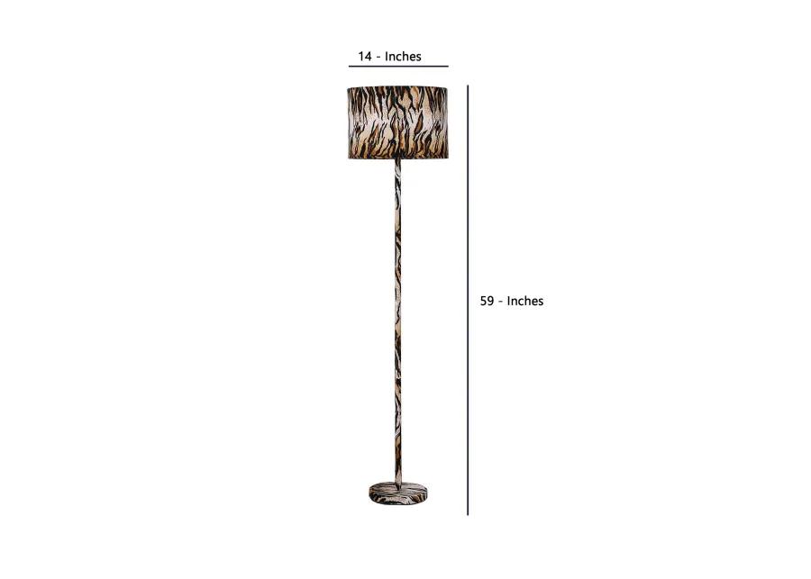 Fabric Wrapped Floor Lamp with Animal Print, Yellow and Black-Benzara