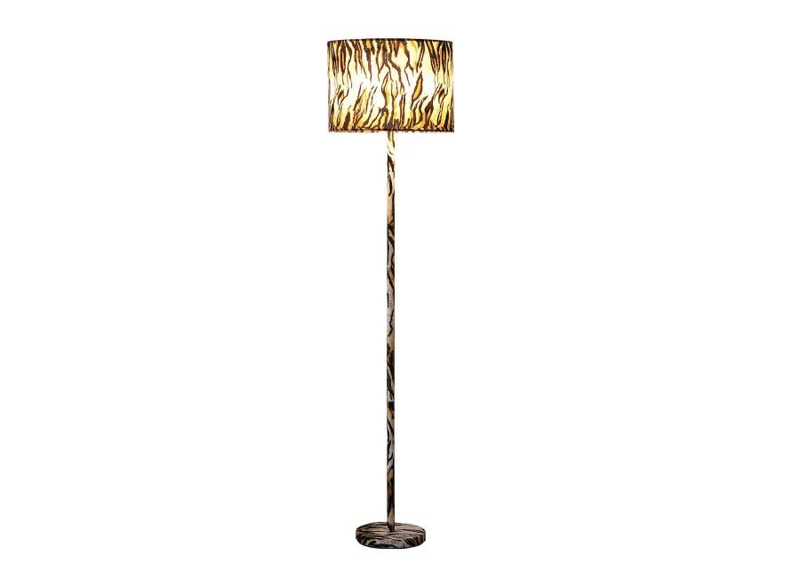 Fabric Wrapped Floor Lamp with Animal Print, Yellow and Black-Benzara