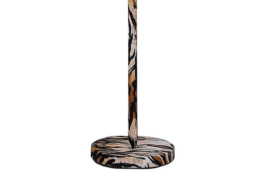 Fabric Wrapped Floor Lamp with Animal Print, Yellow and Black-Benzara