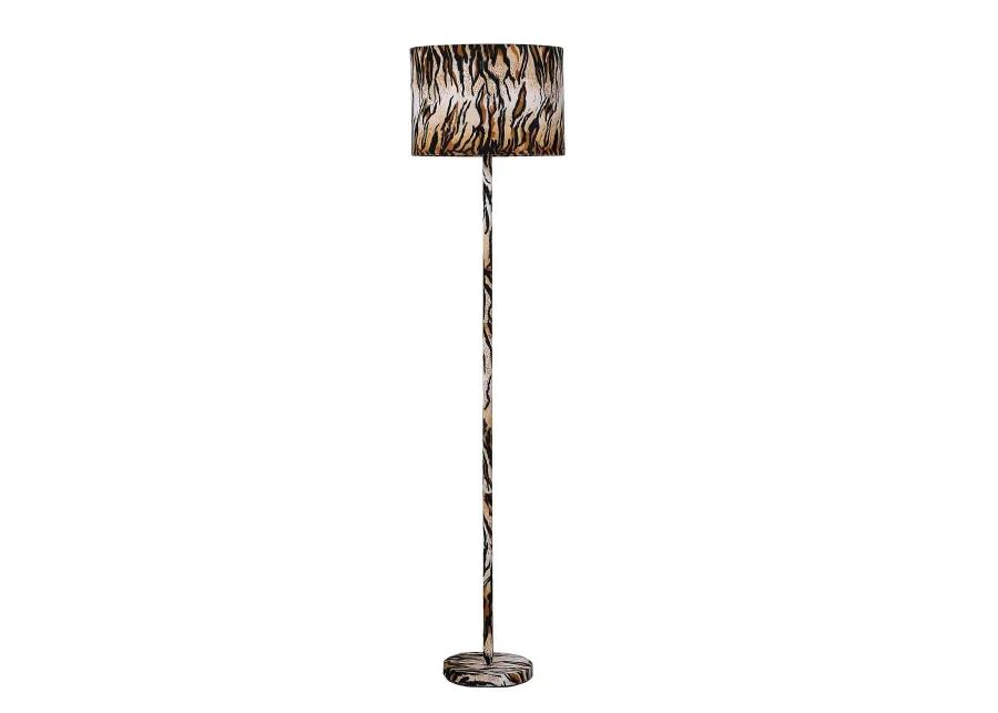 Fabric Wrapped Floor Lamp with Animal Print, Yellow and Black-Benzara